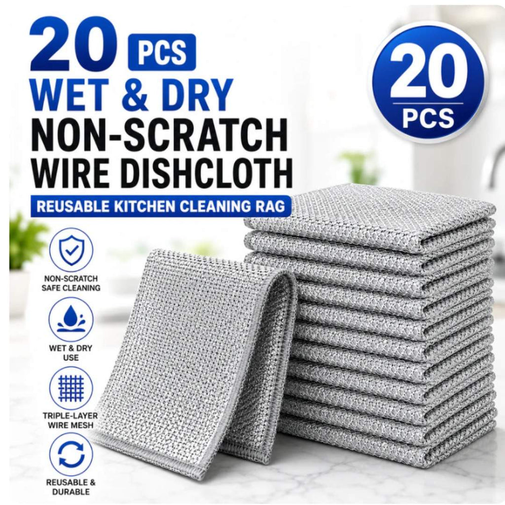 WIRE DRY NON-SCRATCH WIRE DISHCLOTH | REUSABLE KITCHEN CLEANING RAG